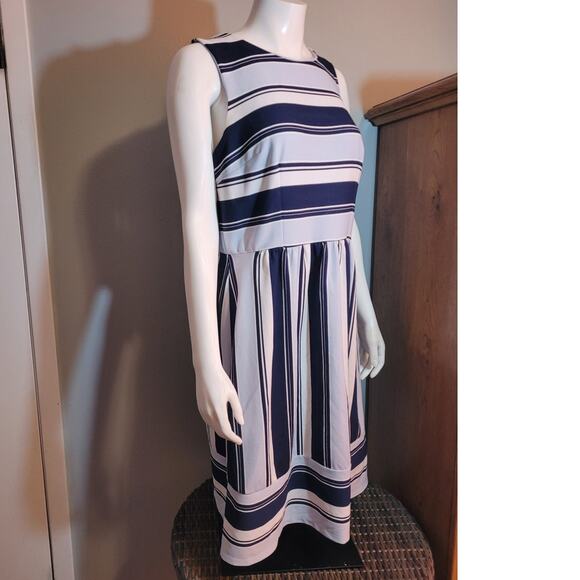 Studio One NY Blue Striped Midi Dress Sz 12 Modest Officewear Church Minimalist - Picture 8 of 9